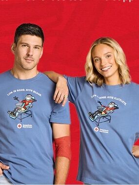 Life is Good Give Blood American Red Cross Blue Short Sleeve Tee Shirt XXL NWOT